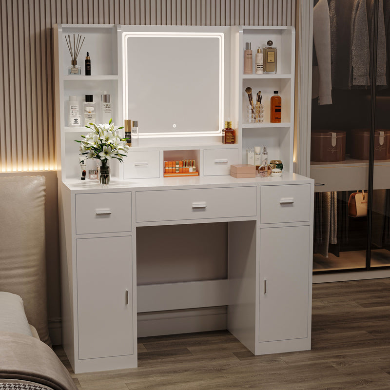 43.31" Newly Designed Smart Mirror Dressing Table With Drawers And Storage Cabinet, Dressing Table With Dressing Pad For Bedroom, Dressing Room