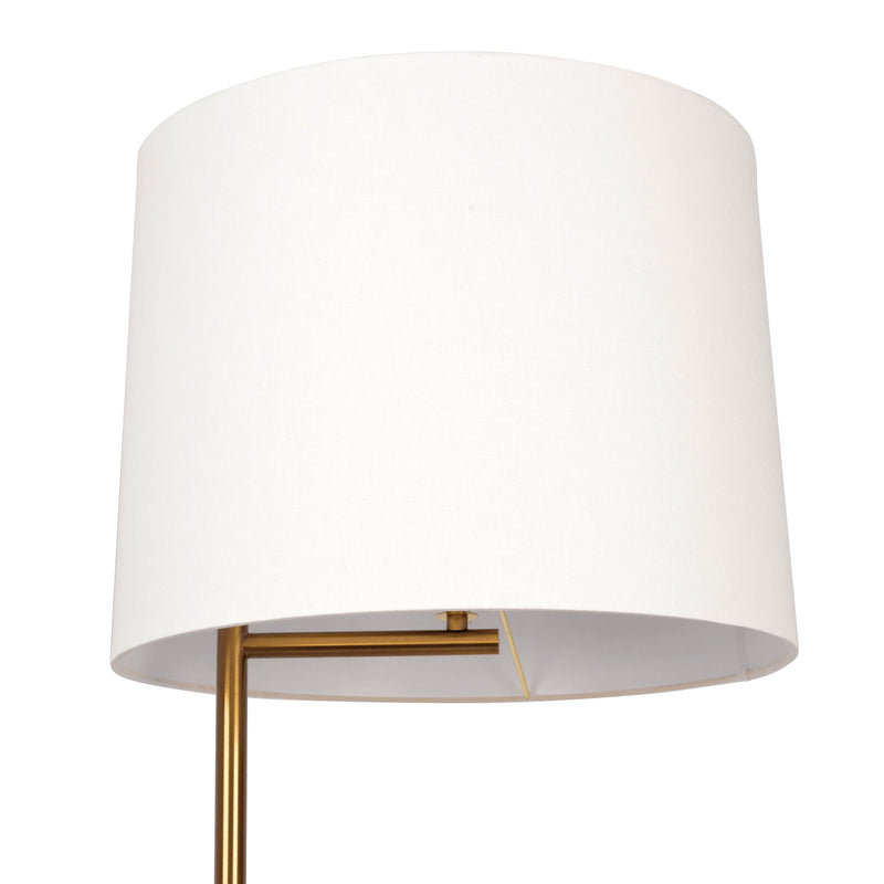 Zenith - Offset Base Floor Lamp With Drumshaped Linen Shade - Gold / White