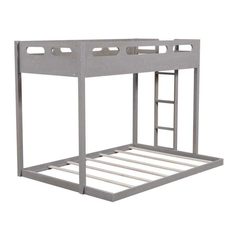 Twin over Full Bunk Bed with Built-in Ladder,Gray