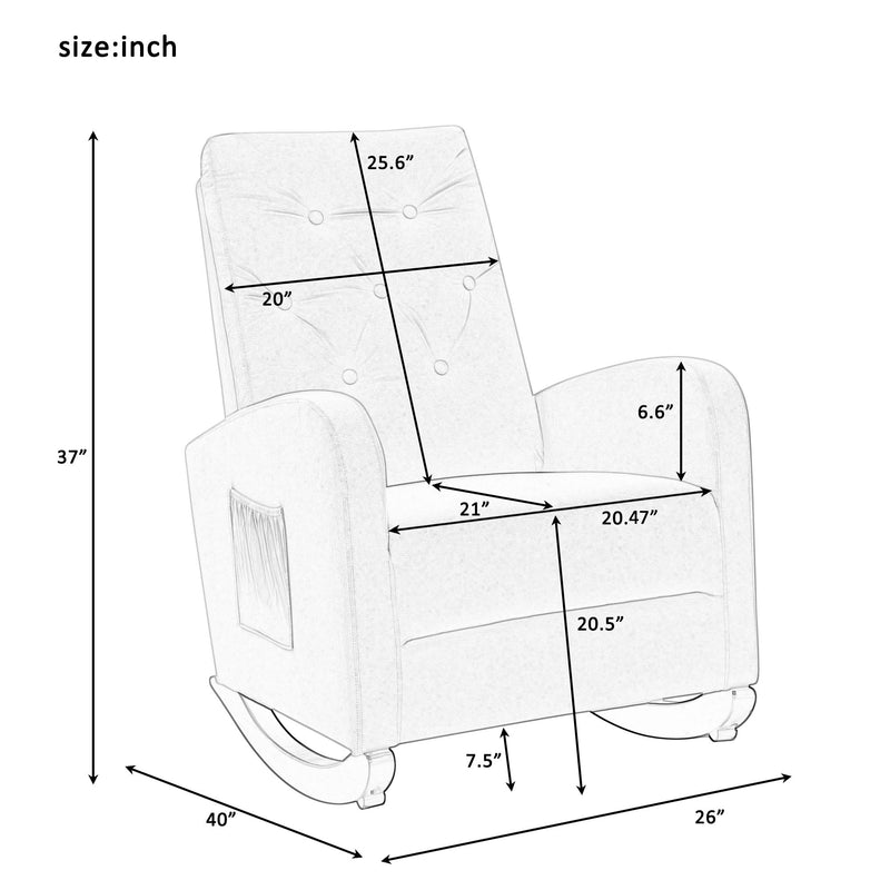 Baby Room High Back Rocking Chair Nursery Chair, Comfortable Rocker Padded Seat, Modern High Back Armchair