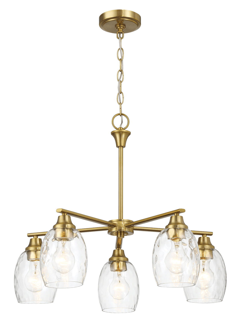 Elegance 5 Lights Linear Arms With Chain Chandelier - Clear / Gold