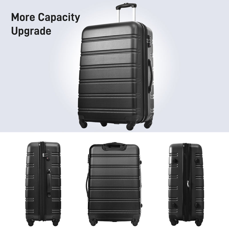 3 Piece Luggage Set Hardside Spinner Suitcase With Tsa Lock 20" 24" 28" Available - Black