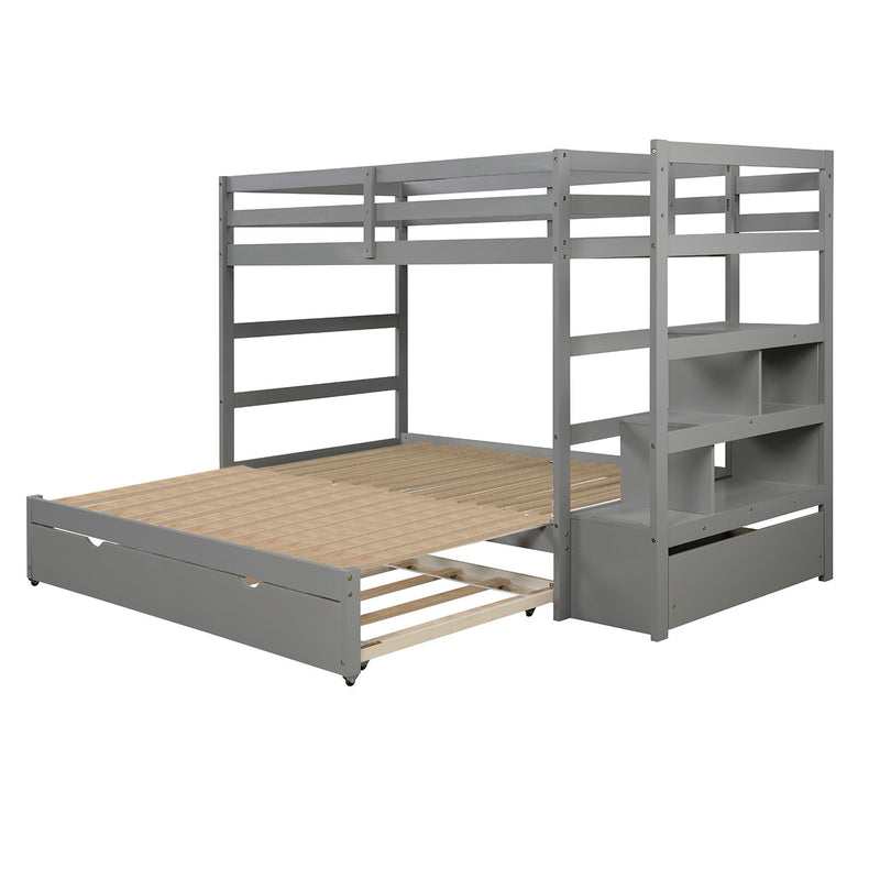 Twin over Twin/King (Irregular King Size) Bunk Bed with Twin Size Trundle, Extendable Bunk Bed   (Gray)(OLD SKU :LP000032AAE)