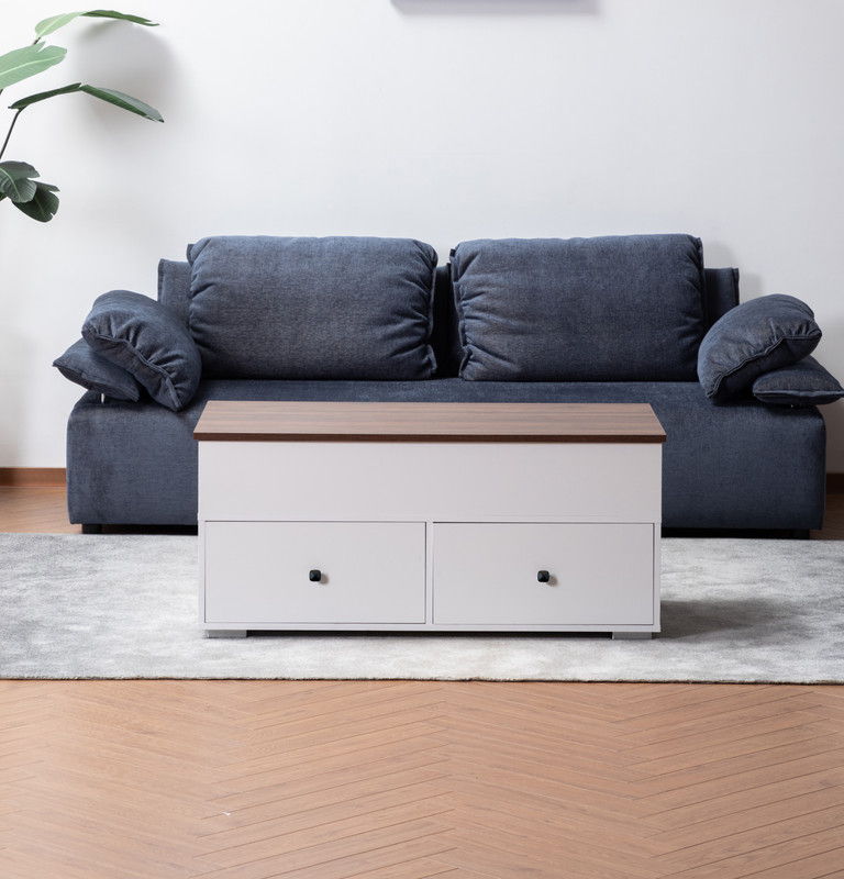 Luna - Coffee Table With Walnut Finish Lift Top, 2 Drawers, And 2 Shelves - White And Brown