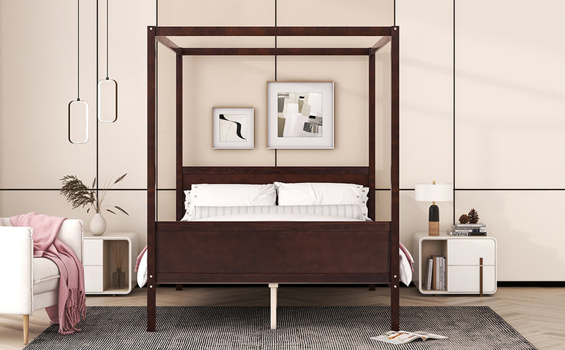 Queen Size Canopy Platform Bed with Headboard and Footboard,Slat Support Leg - Espresso(OLD SKU:LT001912AAP)