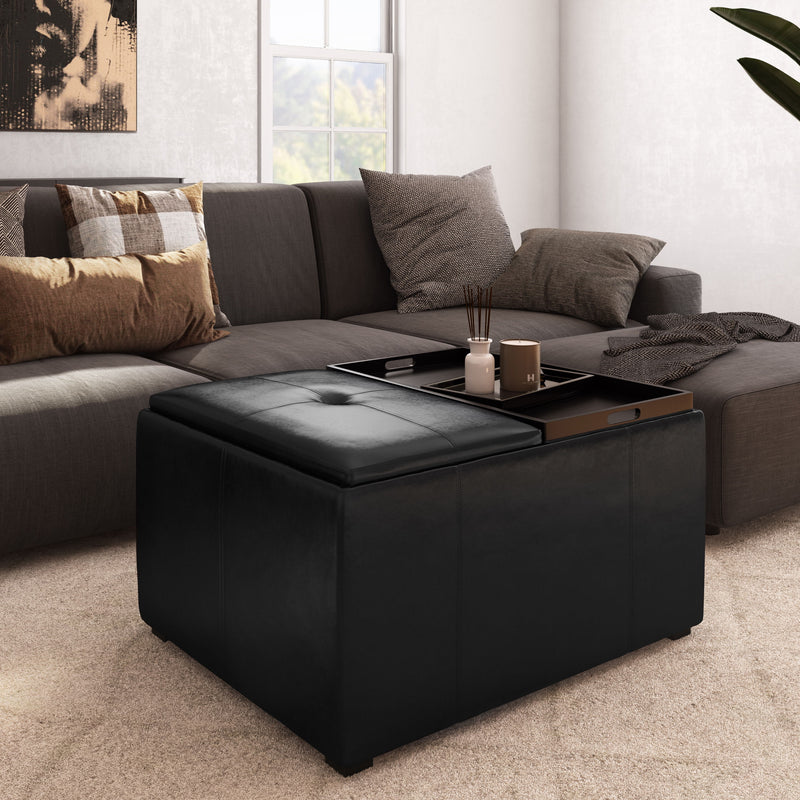 Avalon - Small Coffee Table Storage Ottoman - Midnight Black