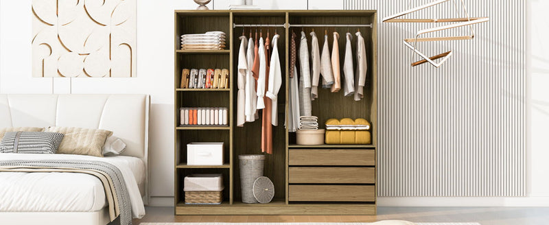 Doorless Storage Wardrobe For Dedroom With Shelves And 3 Drawers