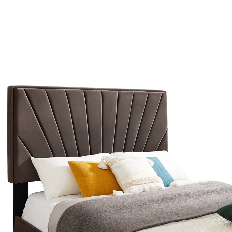 B108 Queen bed Beautiful line stripe cushion headboard , strong wooden slats + metal legs with Electroplate