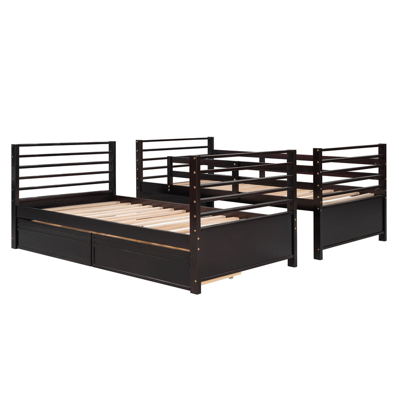 Twin over Twin Wood Bunk Bed with Two Drawers - Espresso