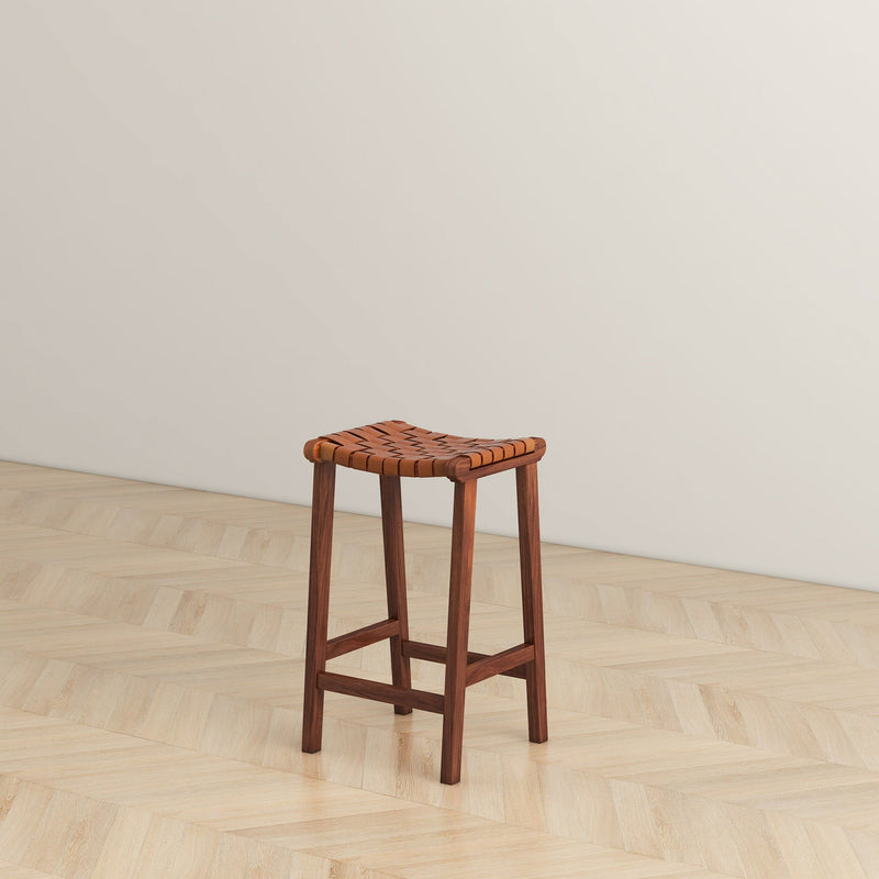 James - Mid-Century Modern Genuine Leather Counter Stool