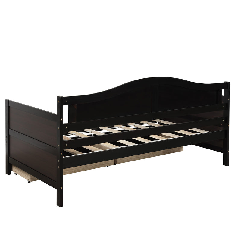 Twin Wooden Daybed with 2 drawers, Sofa Bed for Bedroom Living Room,No Box Spring Needed,Espresso