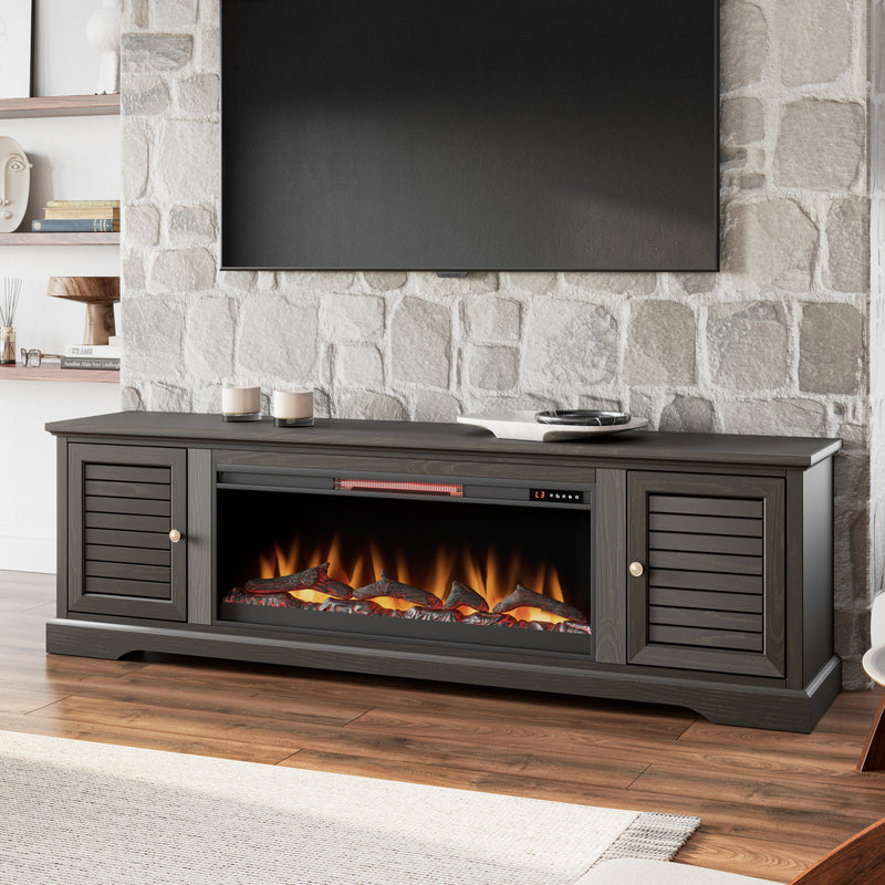 Bridgevine Home Topanga 83 inch Electric Fireplace TV Console for TVs up to 95 inches, Minimal Assembly, Clove finish