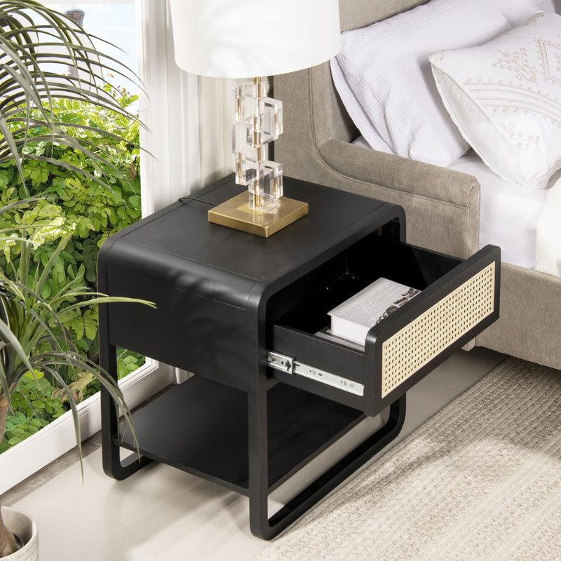 Inglot - Modern Webbed Storage Side Table - Black Oak