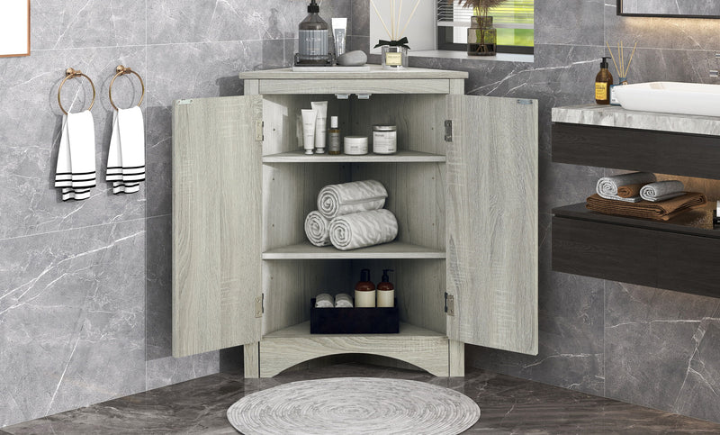 Triangle Bathroom Storage Cabinet With Adjustable Shelves, Freestanding Floor Cabinet For Home Kitchen