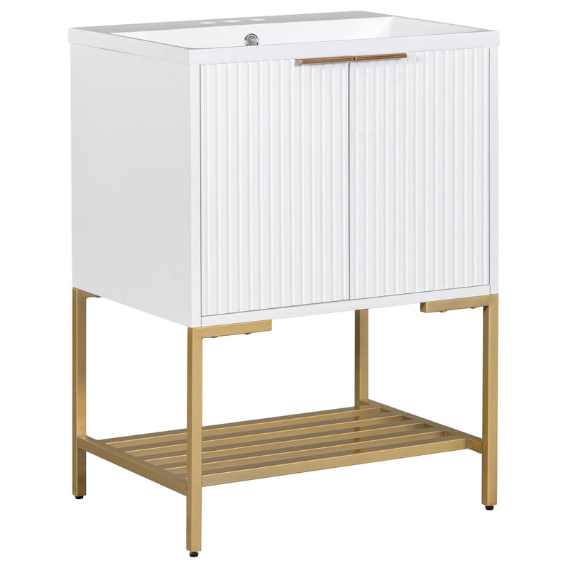 Bathroom Vanity With Sink, Bathroom Vanity Cabinet With Two Doors And Metal Frame, Open Storage Shelf - White / Gold