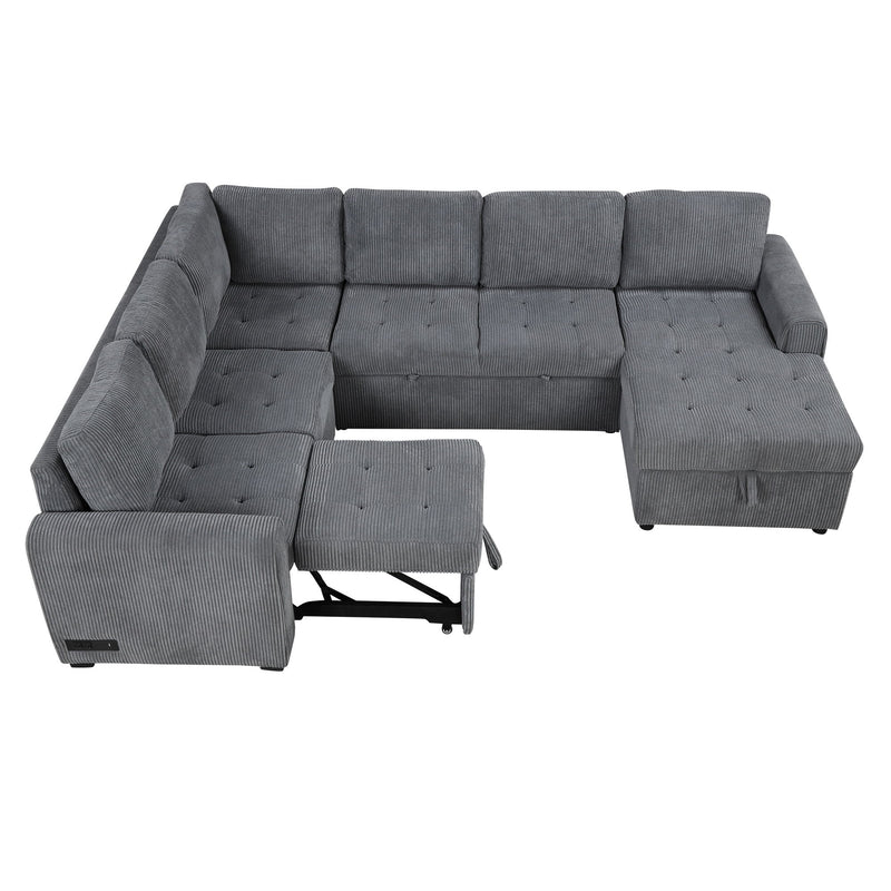 U-Shaped Sofa Sectional Sofa Pull-Out Sofa Bed With A Storage Chaise Lounge, Charging Devices For Living Room