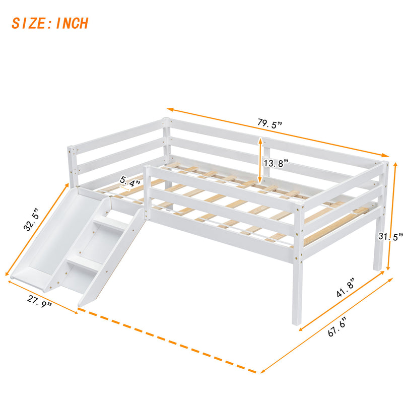 Low Loft Bed With Slide, Ladder, Safety Guardrails, No Box Spring Needed