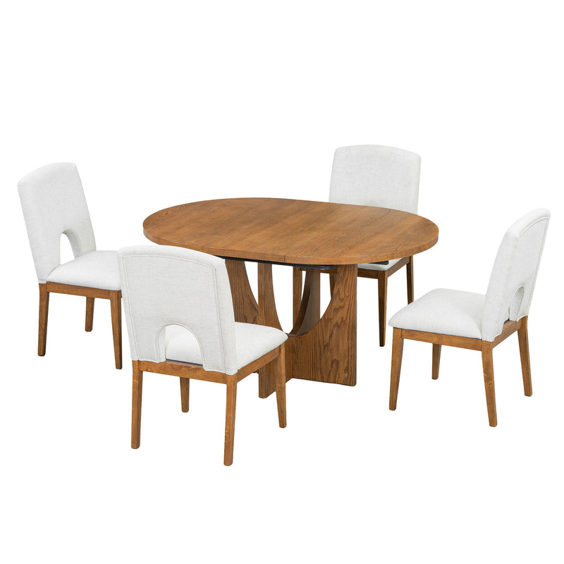 Topmax - 5 Piece Modern Extendable Round Dining Table Set With Removable Leaf For Small Places