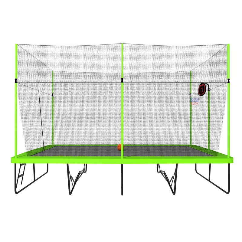 10Ft By 17Ft Rectangule Trampoline With Powder-Coated Galvanized Steel Tubes With Basketball Hoop System Advanced Ladder - Green