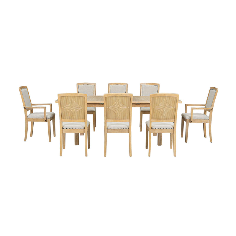 Topmax - Rustic Extendable Dining Table Set With Removable Leaf, 6 Upholstered Armless Dining Chairs And 2 Padded Arm Chairs, 9 Pieces