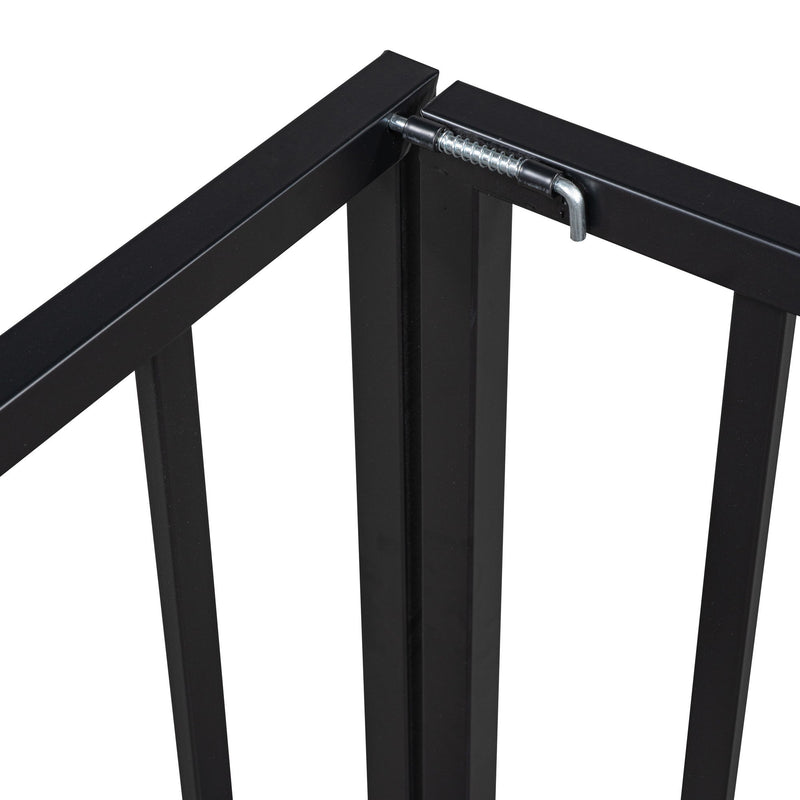 Metal Floor Bed Frame With Fence And Door - Black