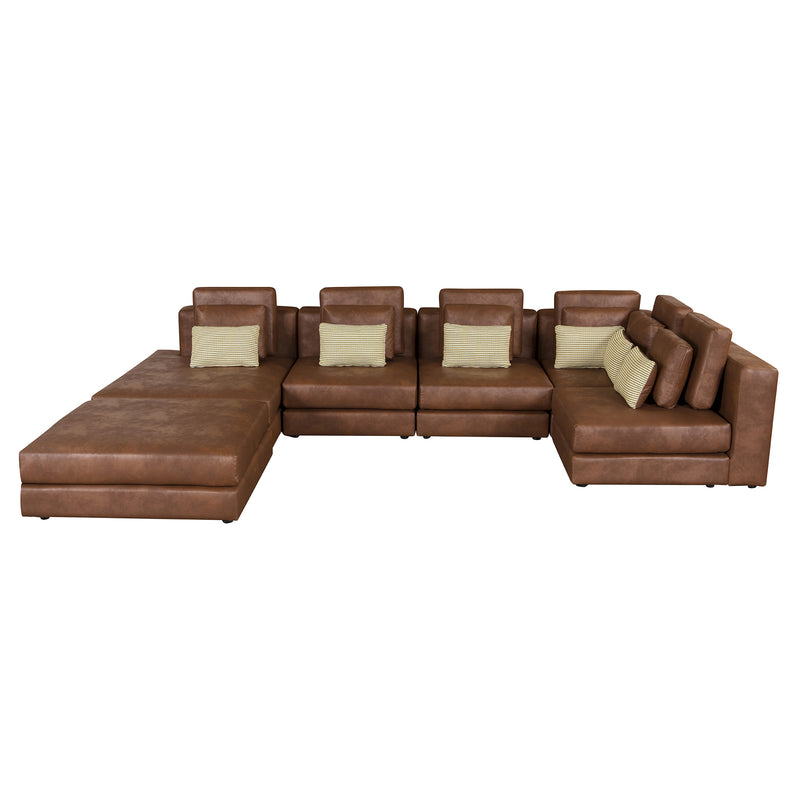 112.7" Modular Sectional Sofa Corner Sofa Chaise Lounge with Movable Ottoman for Living Room, Brown