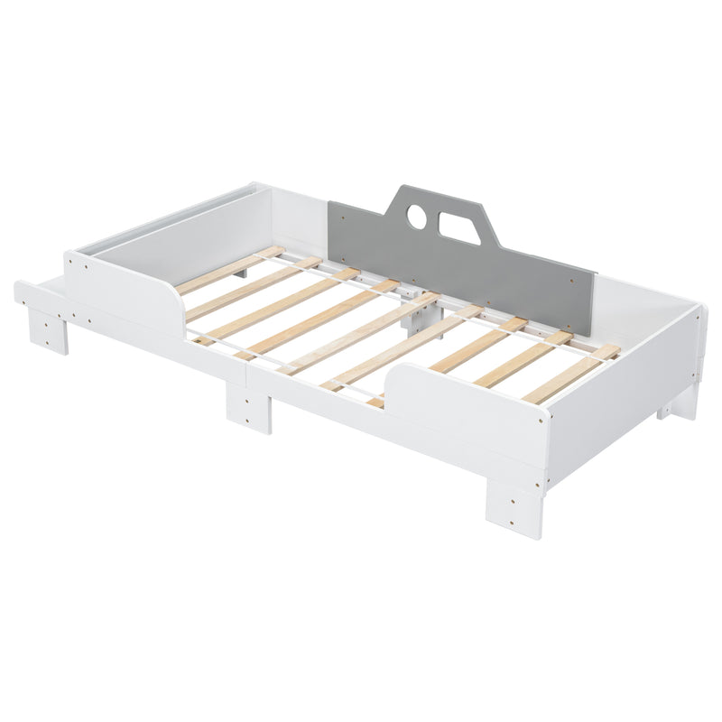 Car-Shaped Twin Wood Bed with Bench,White