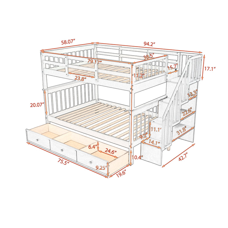 Stairway Full-Over-Full Bunk Bed with Drawer, Storage and Guard Rail for Bedroom, Gray color( old sku: LP000310AAE )