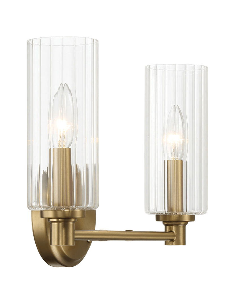 Regal - Double Light Vanity With Clear Ribbed Satin - Antique Brass / Clear