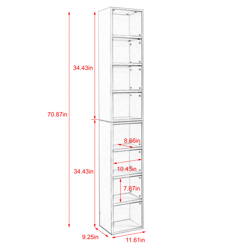 8-Tier Media Tower Rack, CD DVD Slim Storage Cabinet with Adjustable Shelves, Tall Narrow Bookcase Display Bookshelf for Home Office,Multi-functional double-decker bookcase