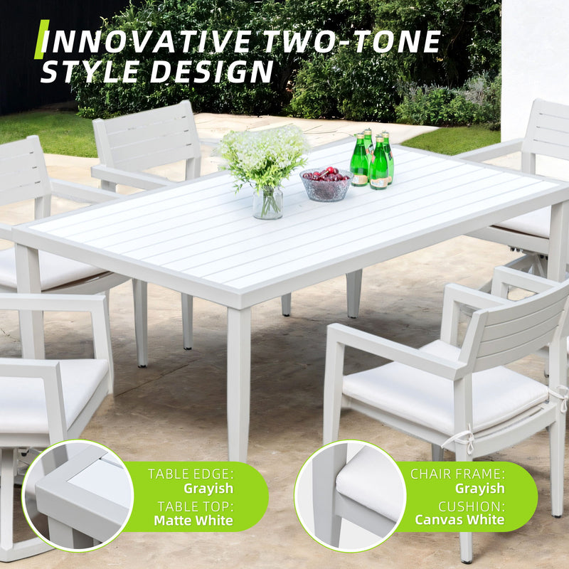 7 Piece Dining Set Modern Outdoor Patio Furniture, Including 4 Dining Chairs & 2 Swivel Rockers Sunbrella Fabric Cushioned And Rectangle Dining Table With Umbrella Hole