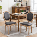 French Style Solid Wood Frame Antique Painting Linen Fabric Back Dining Chair (Set of 2)