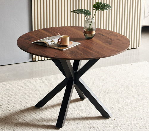 Table Mid-Century Dining Table For 4 - 6 People With Round MDF Table Top, Pedestal Dining Table, End Table Leisure Coffee Table, Cross Leg