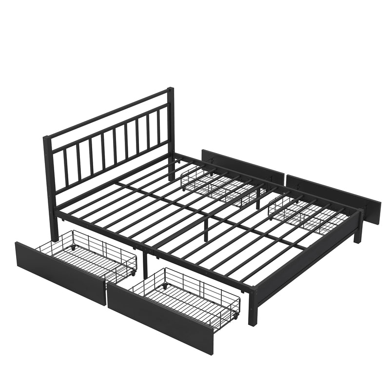 Queen Size Storage Platform Bed with 4 Drawers, Black