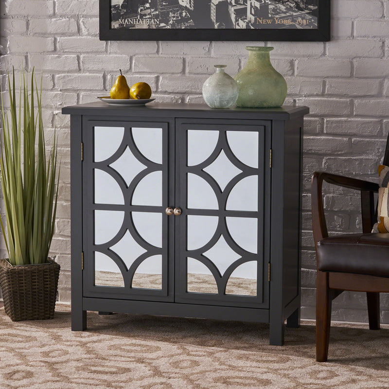 Firwood Mirror Finished Double Door Cabinet - Charcoal Gray