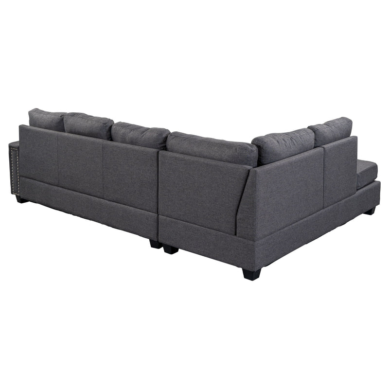 Reversible Sectional Sofa Space Saving With Storage Ottoman Rivet Ornament L-Shape Couch For Large Space Dorm Apartment