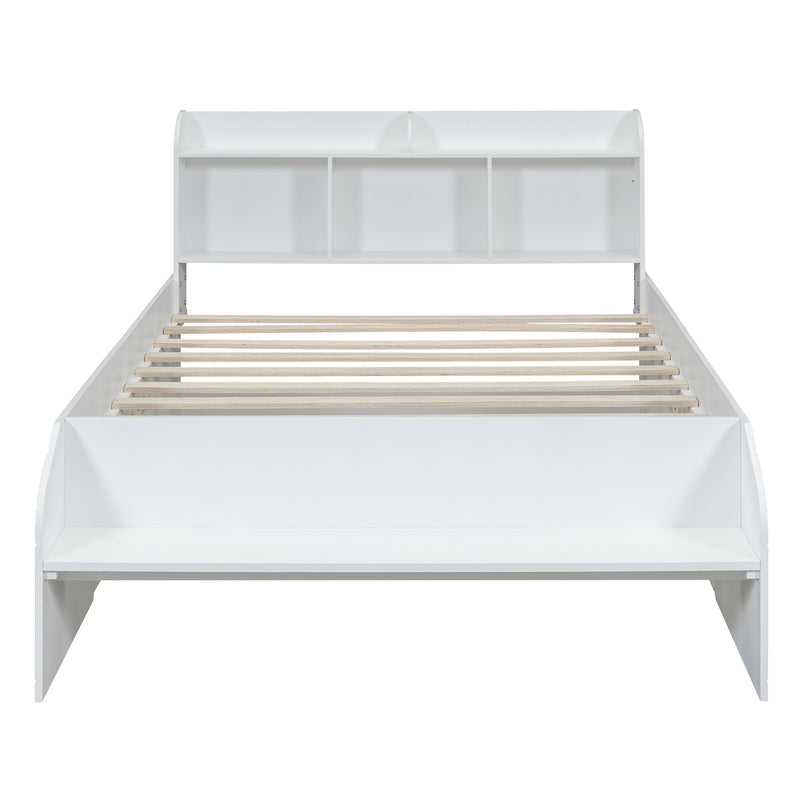 Wood Full Size Platform Bed with 2 Drawers, Storage  Headboard and Footboard, White