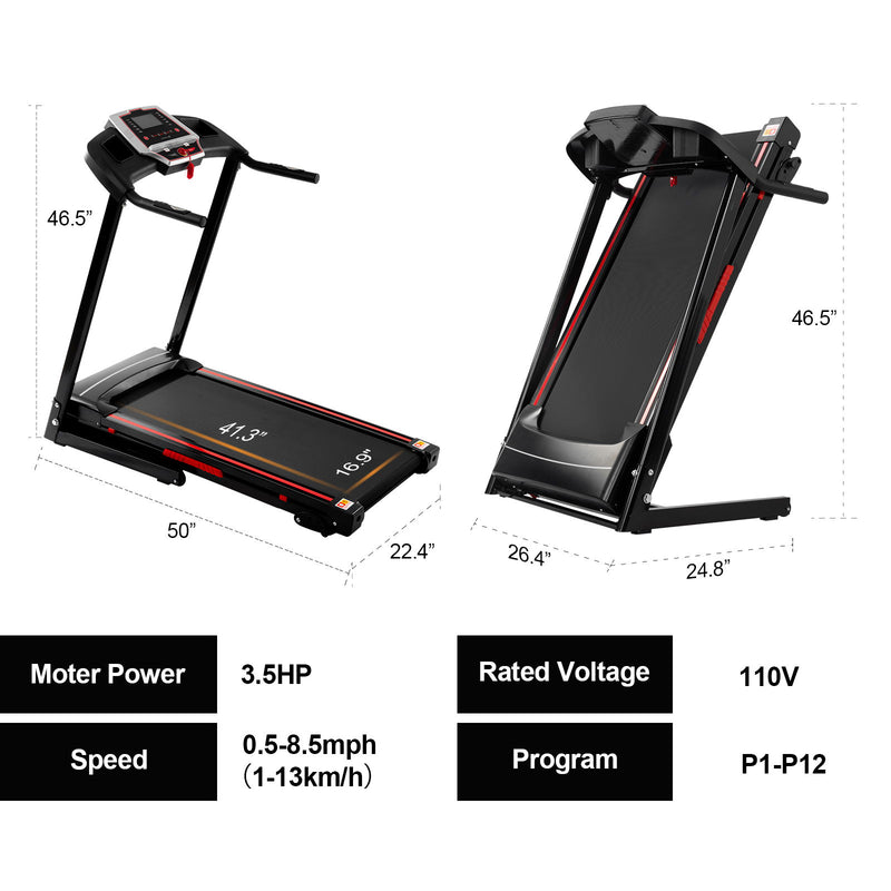 Folding Treadmills For Home - 3.5Hp Portable Foldable With Incline, Electric Treadmill For Running Walking Jogging Exercise With 12 Preset Programs, Indoor Workout Training Space Save Apartment, App - Black