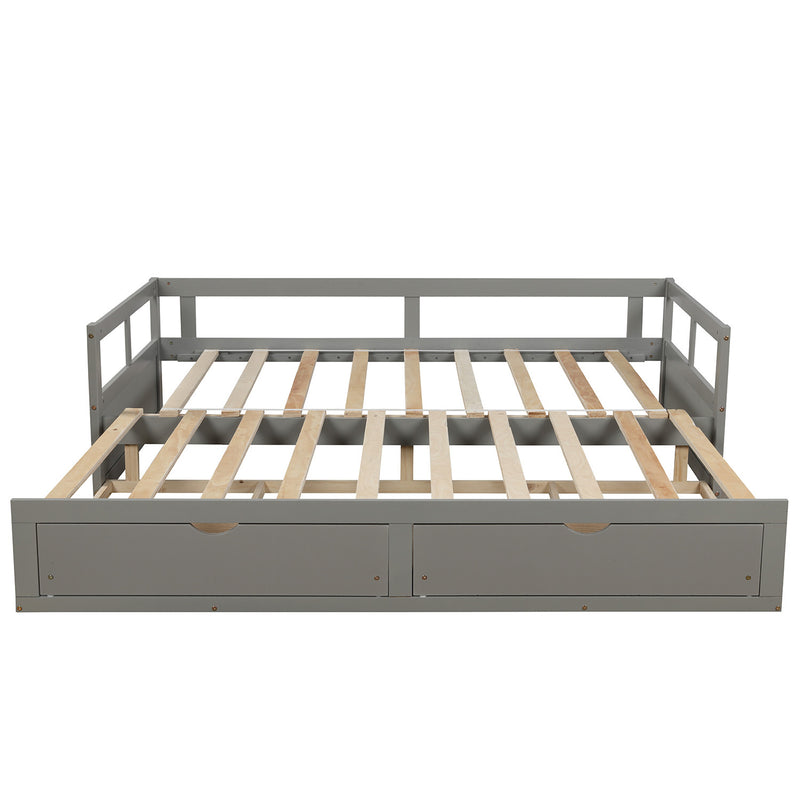 Wooden Daybed with Trundle Bed and Two Storage Drawers , Extendable Bed Daybed,Sofa Bed for Bedroom Living Room, Gray