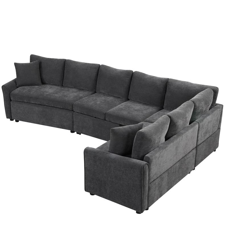 L-Shaped Sofa Convertible Sofa Bed Pull Out Sofa Sleeper With Two Back Pillows, Two USB Ports And Two Power Sockets For Living Room