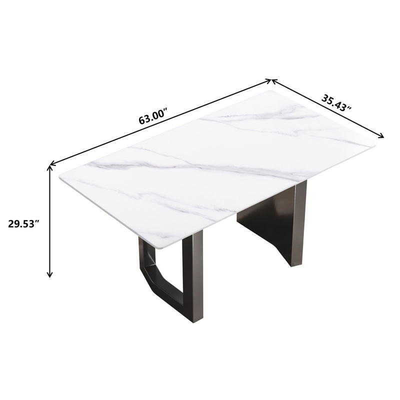 Modern Artificial Stone White Straight Edge Metal Leg Dining Table