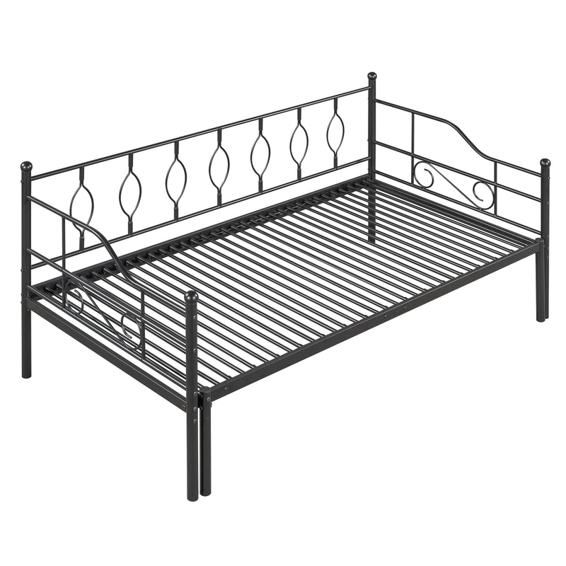 Twin Size Metal Daybed with Trundle, Daybed with Slat No Box required Black