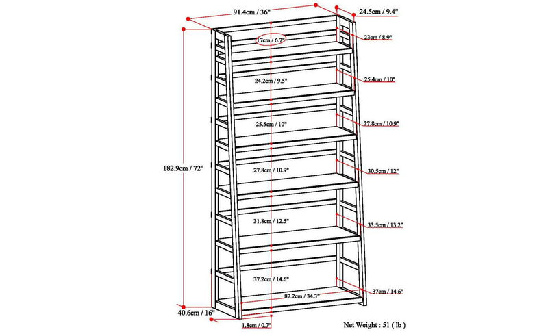 Acadian - Wide Ladder Shelf Bookcase - Brunette Brown