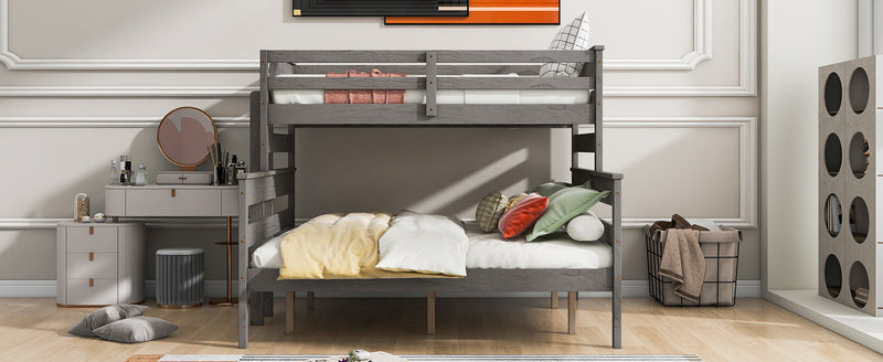 Wood Twin XL over Queen Bunk Bed with Ladder, Gray