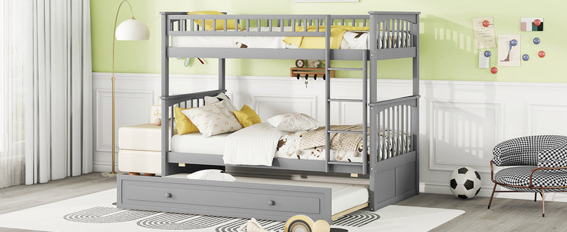 Twin over Twin Bunk Bed with Twin Size Trundle, Convertible Beds, Gray