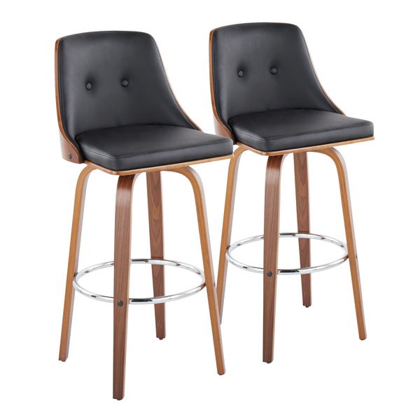 Gianna - Mid Century Modern Fixed Height Barstool With Swivel With Round Footrest (Set of 2)