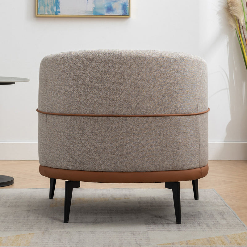 Modern Two-Tone Barrel Chair, Upholstered Round Armchair For Living Room Bedroom Reading Room