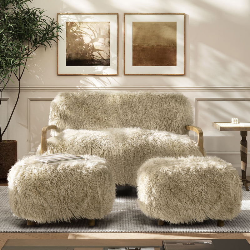 Enchante - Sheepskin Accent Loveseat - Taupe / Natural