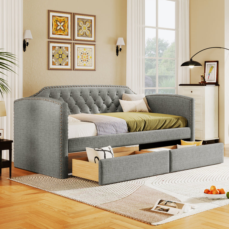 Twin Size Upholstered Daybed with Drawers for Guest Room, Small Bedroom, Study Room,Gray