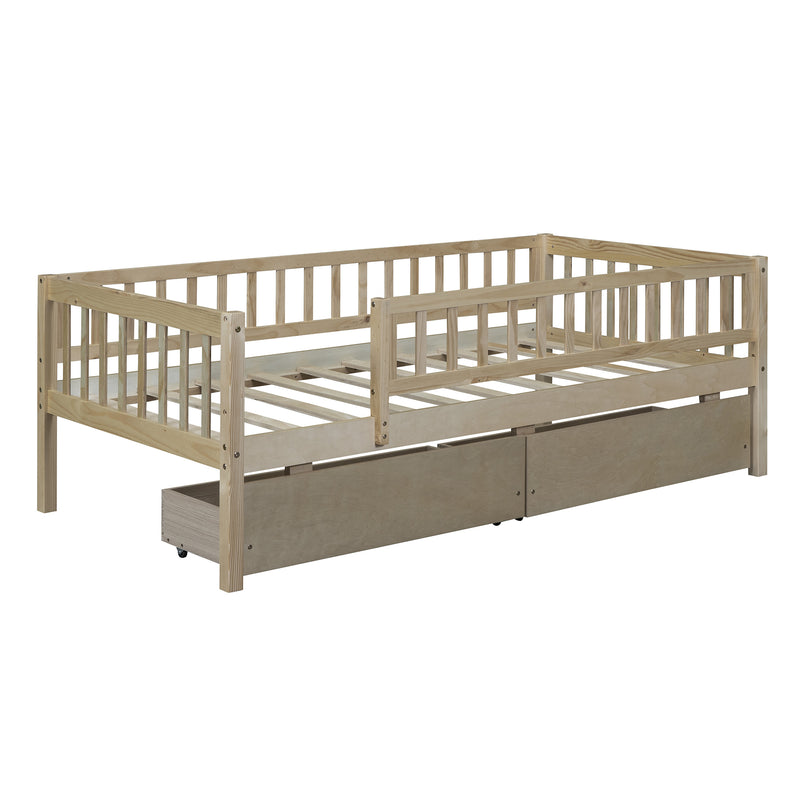 Twin Size Daybed Wood Bed with Two Drawers, Natural